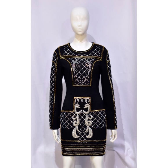 Black Bodycon Dress with Rhinestones - Picture 4 of 13